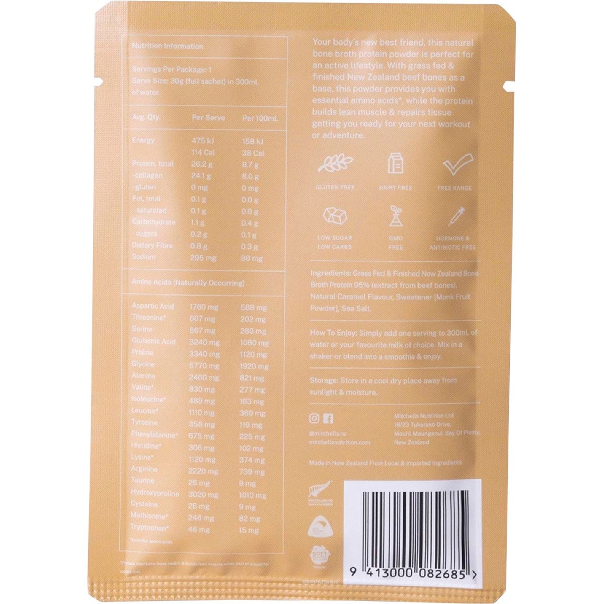 Mitchells Nutrition Bone Broth Protein Powder Salted Caramel 10x30g - Cutprice Online