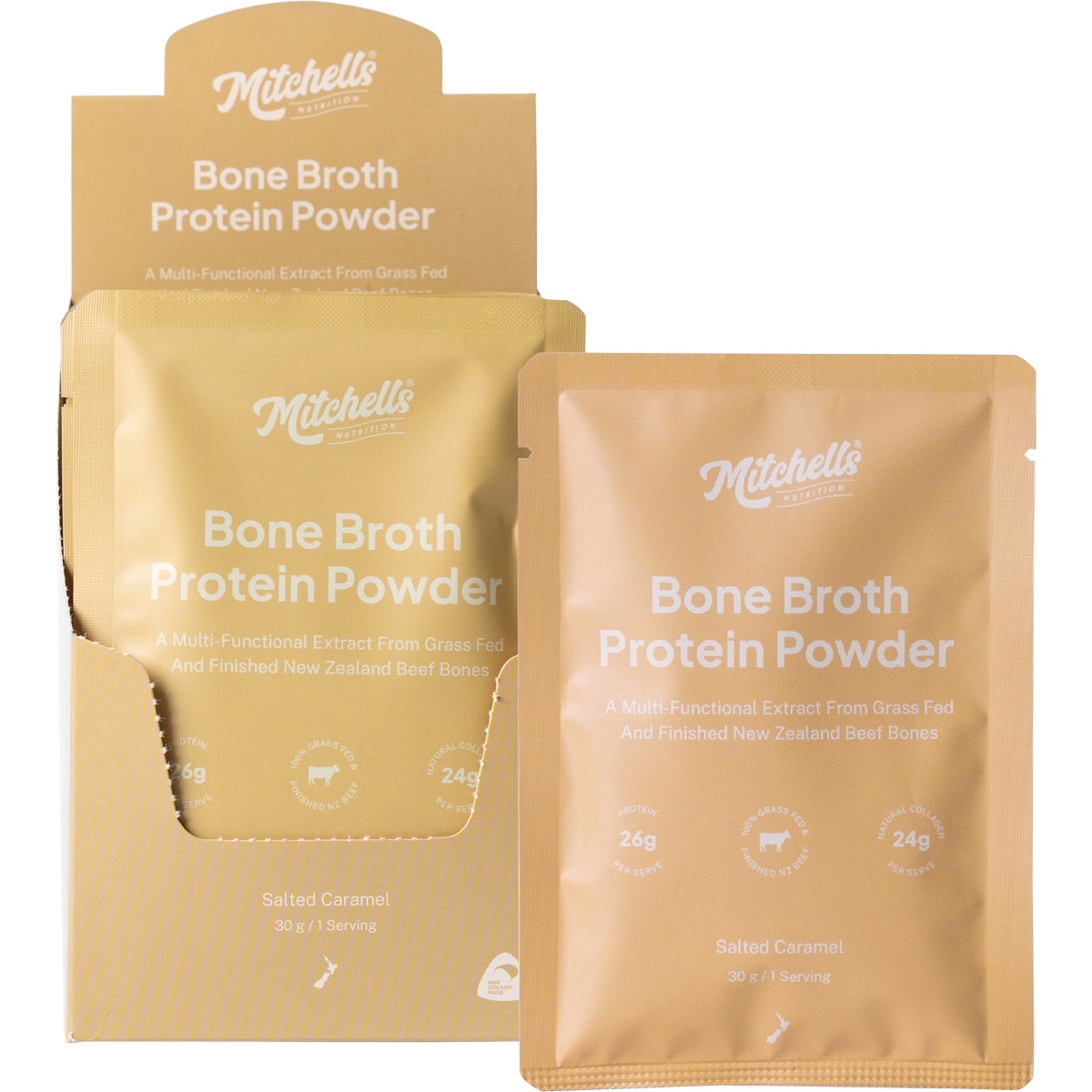 Mitchells Nutrition Bone Broth Protein Powder Salted Caramel 10x30g - Cutprice Online