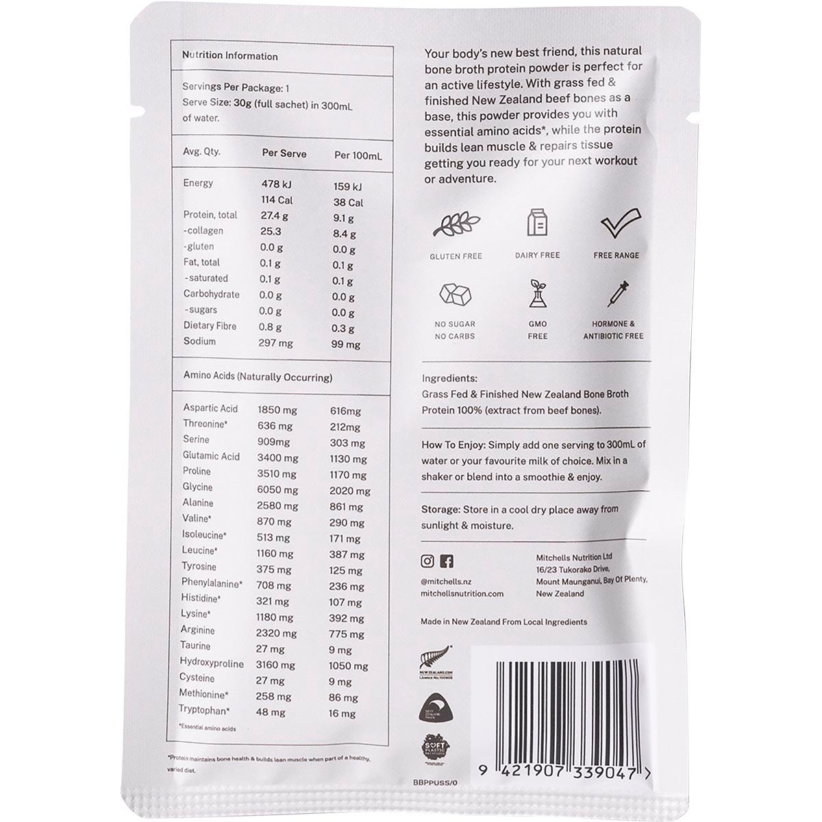 Mitchells Nutrition Bone Broth Protein Powder Unflavoured 10x30g - Cutprice Online