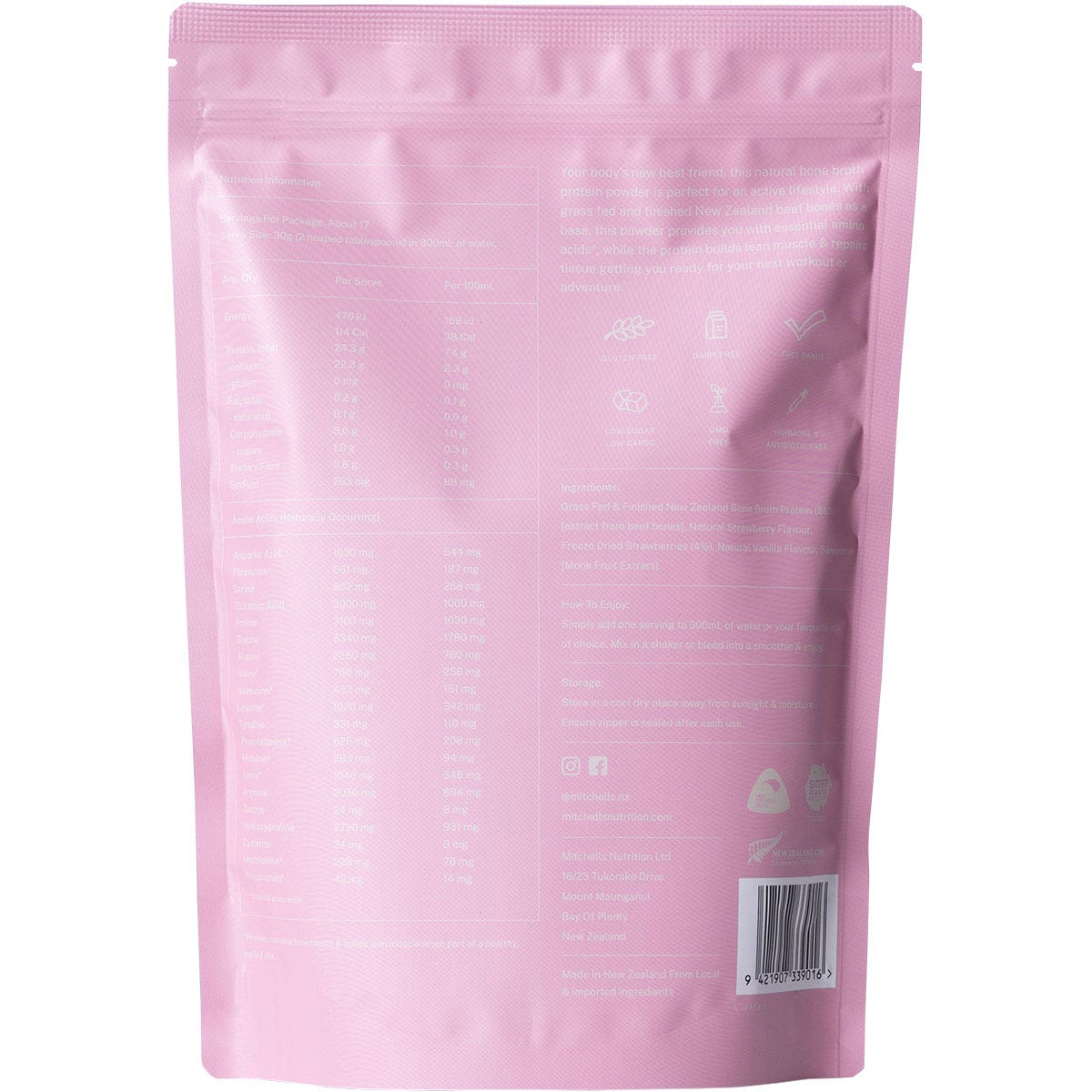 Mitchells Nutrition Bone Broth Protein Powder Real Strawberry 500g - Cutprice Online