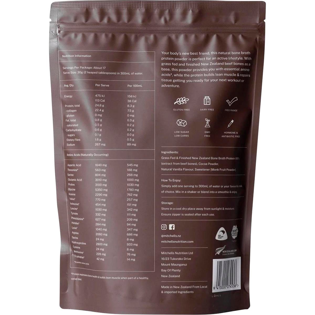 Mitchells Nutrition Bone Broth Protein Powder Chocolate 500g - Cutprice Online