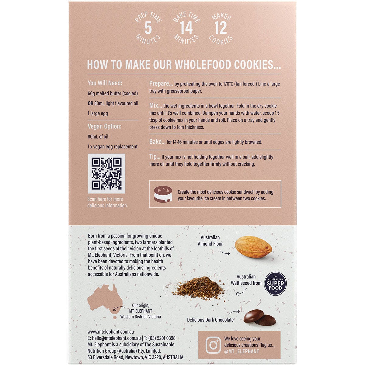 MT. ELEPHANT Wholefood Cookie Mix Chocolate Chip 5x375g - Cutprice Online