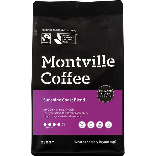 MONTVILLE COFFEE Coffee Ground (Plunger) Sunshine Coast Blend 250g MONTVILLE