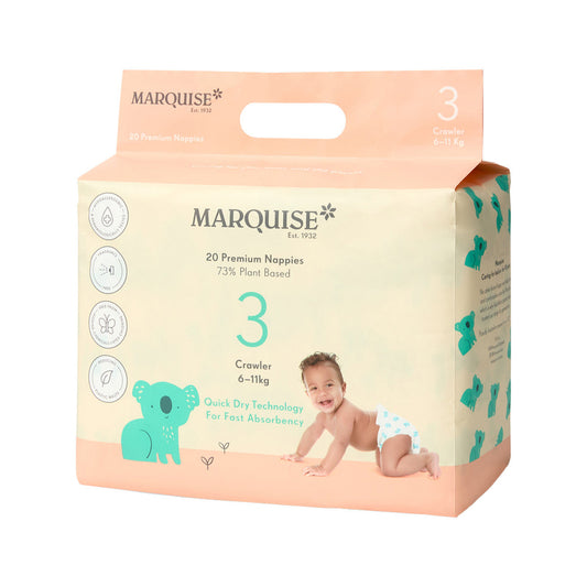 Marquise Premium Nappies (73% Plant Based) Crawler Size 3 (6-11kg) x 20 Pack - Cutprice Online