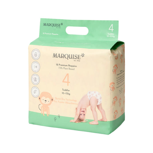 Marquise Premium Nappies (73% Plant Based) Toddler Size 4 (10-15kg) x 18 Pack - Cutprice Online