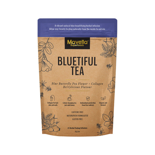 Mavella Superfoods Bluetiful Tea Blue Butterfly Pea Flower + Collagen Berrylicious Flavour x 25 Tea Bags - Cutprice Online