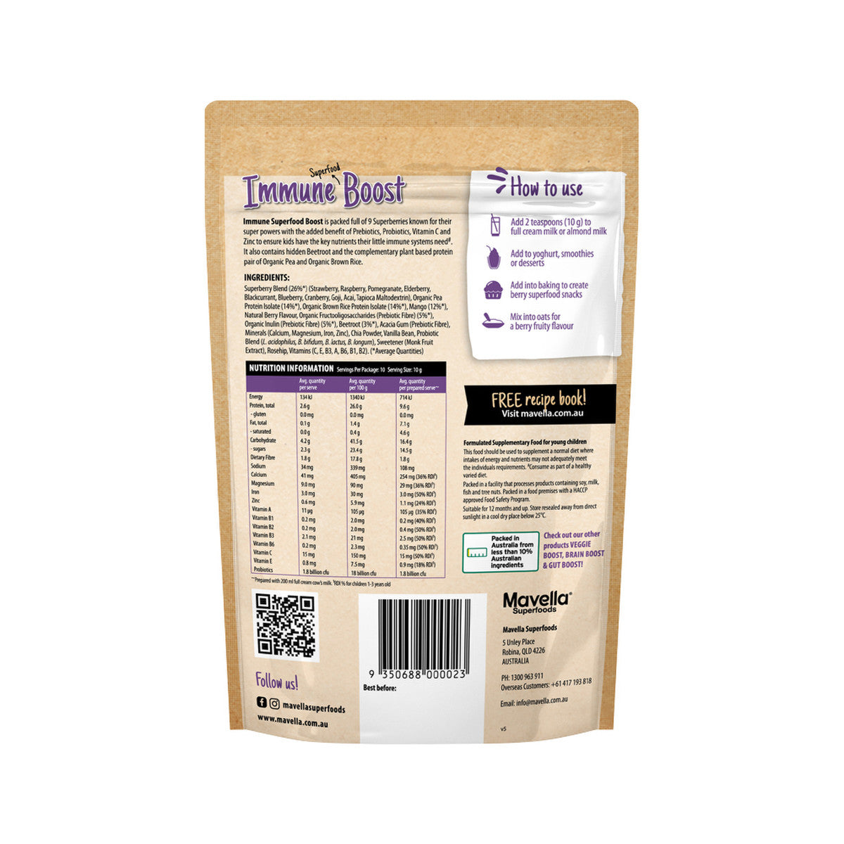 Mavella Superfoods Immune Superfood Smoothie Boost Berry 100g - Cutprice Online