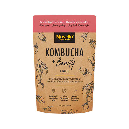 Mavella Superfoods Kombucha + Beauty Powder with Australian Native Rosella & Davidson Plum & Strawberry 100g - Cutprice Online