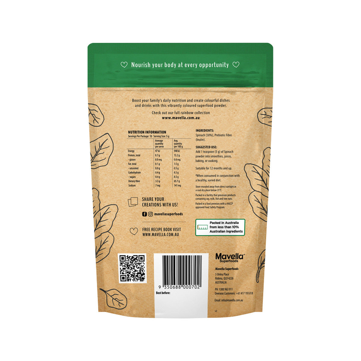 Mavella Superfoods Spinach Powder 50g - Cutprice Online