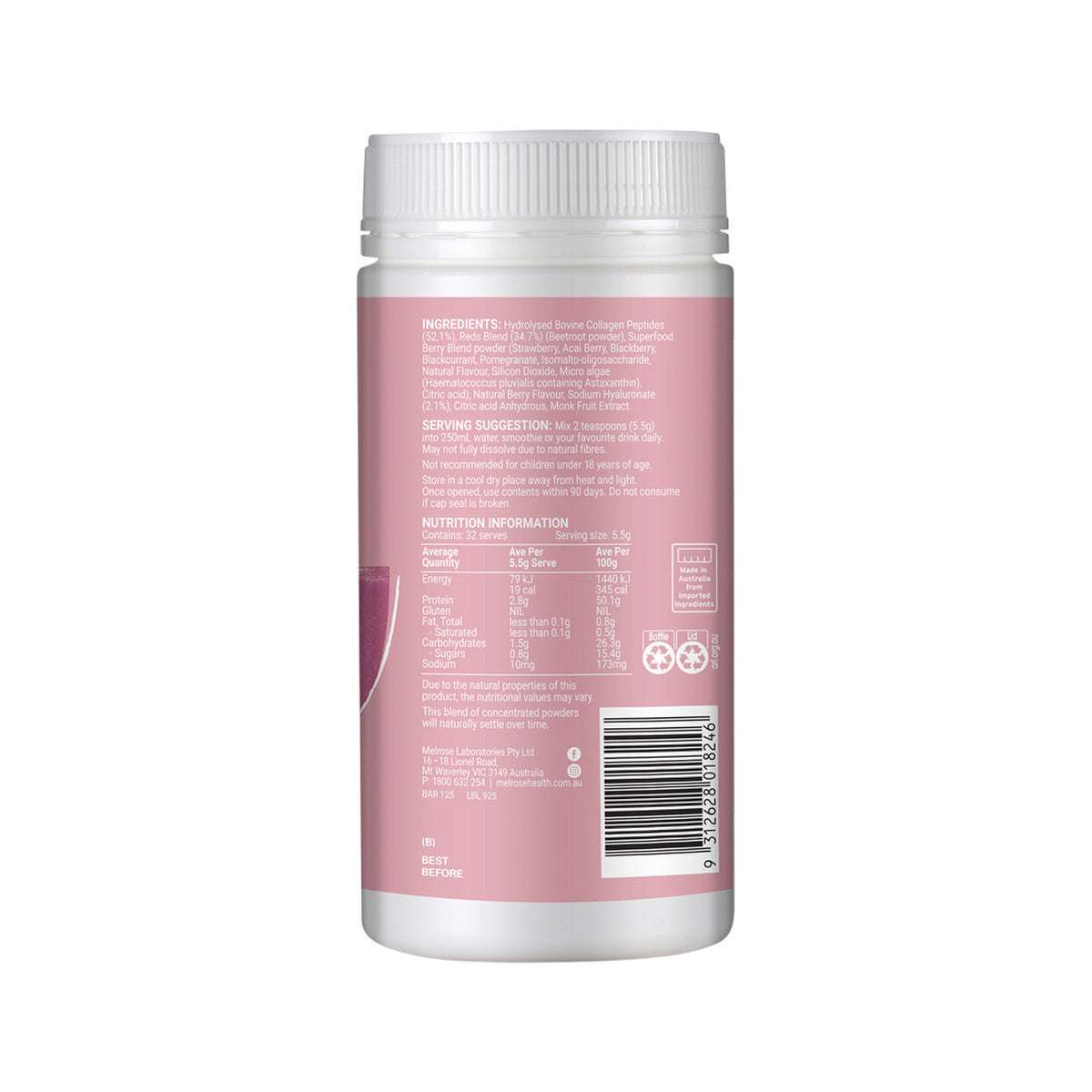 Melrose Collagen Daily Glow + Hyaluronic Acid Berry Flavour Instant Powder 180g - Cutprice Online