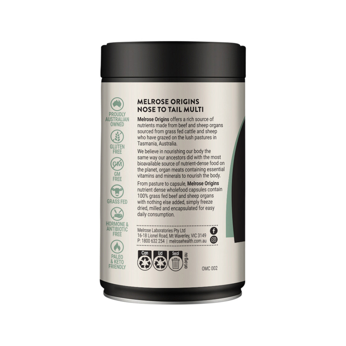 Melrose Origins Nose To Tail Multi (Grass Fed Organs 1000mg: Liver + Heart + Kidney + Brains) 120c - Cutprice Online