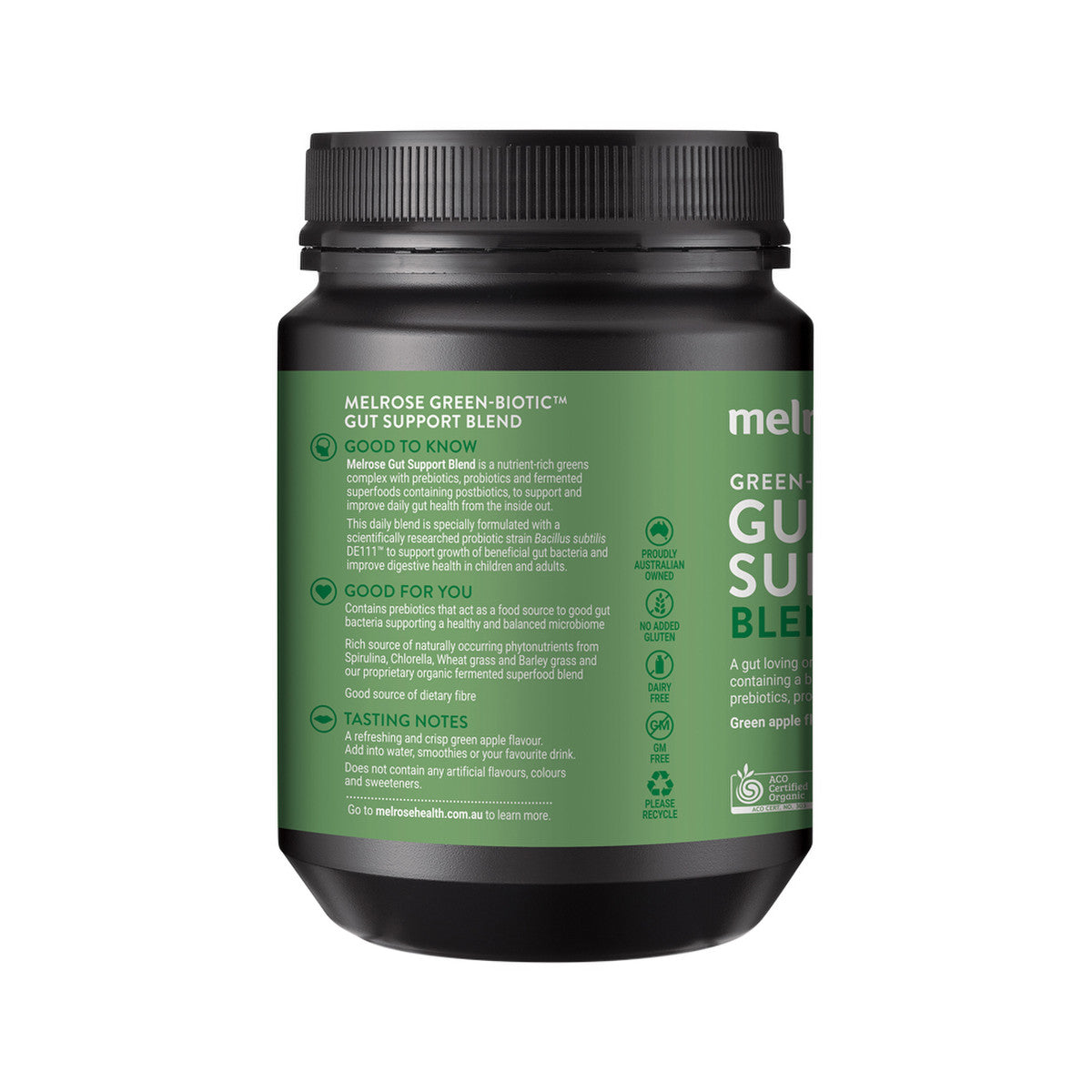 Melrose Organic Green-Biotic Gut Support Blend Green Apple 195g - Cutprice Online