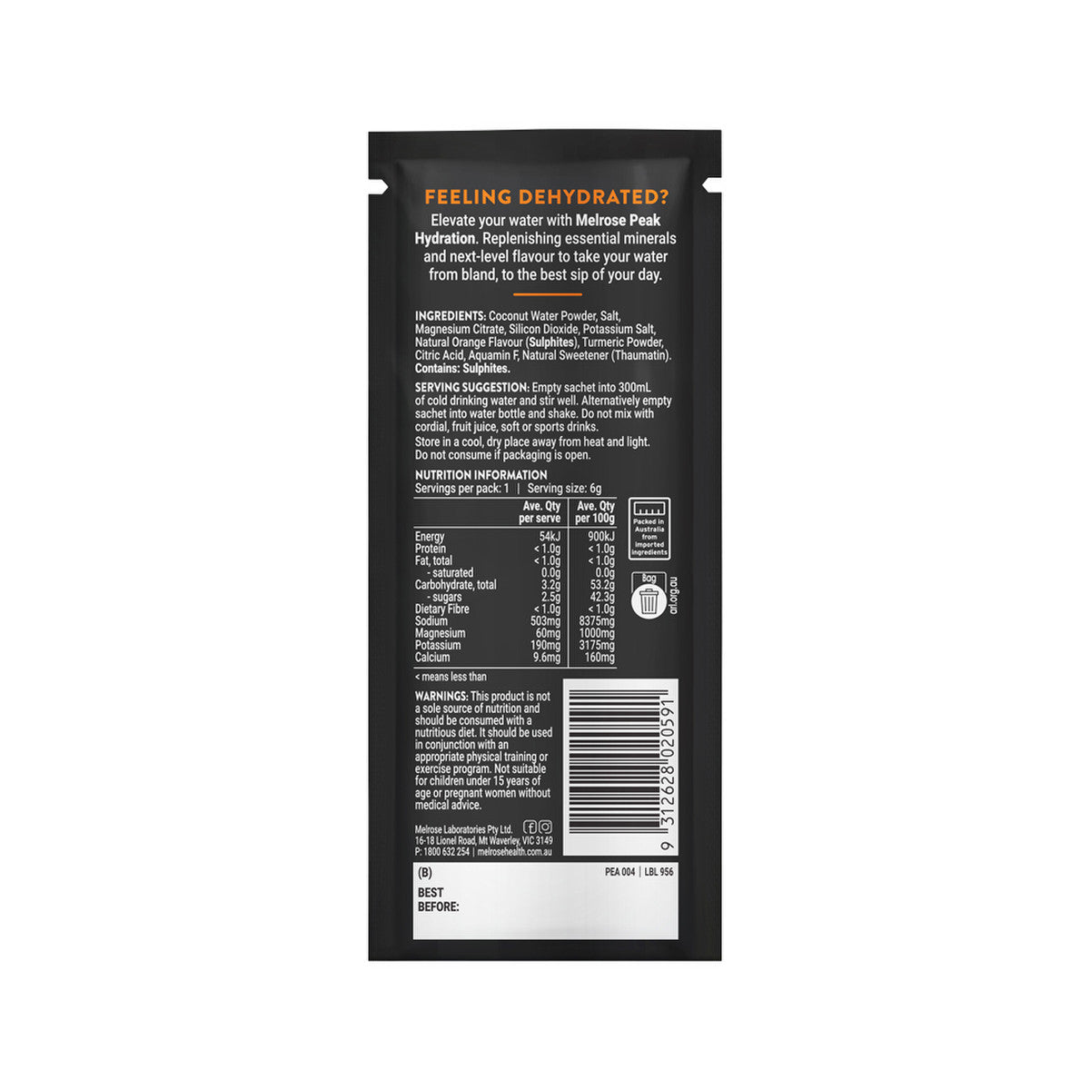 Melrose Peak Hydration Orange Sachet 6g(Pack of 20) - Cutprice Online