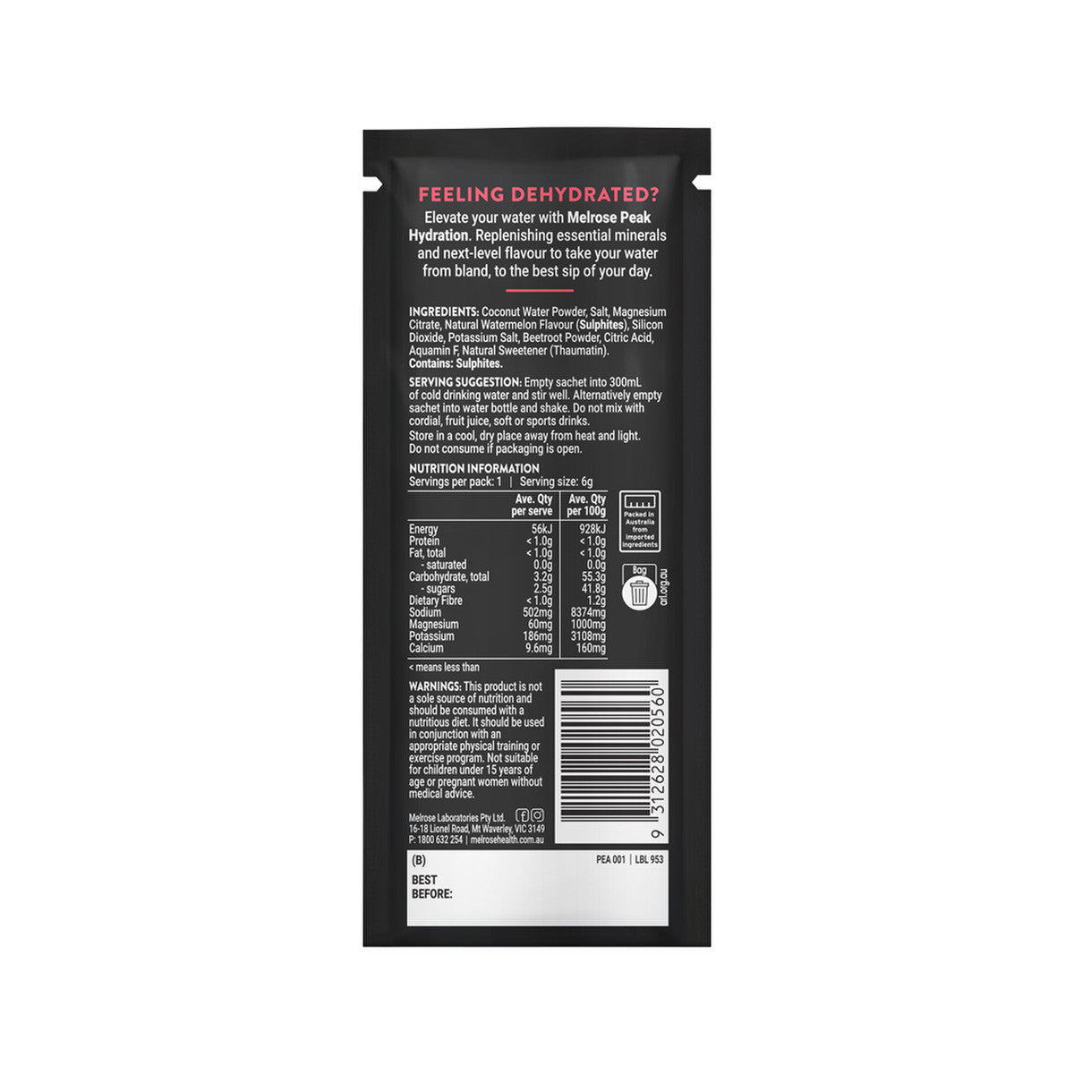 Melrose Peak Hydration Watermelon Sachet 6g(Pack of 20) - Cutprice Online