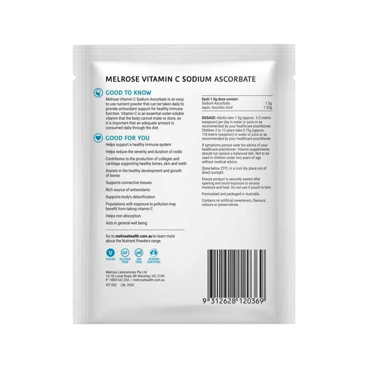 Melrose Vitamin C Sodium Ascorbate Oral Powder Sachet 125g(Pack of 8) - Cutprice Online