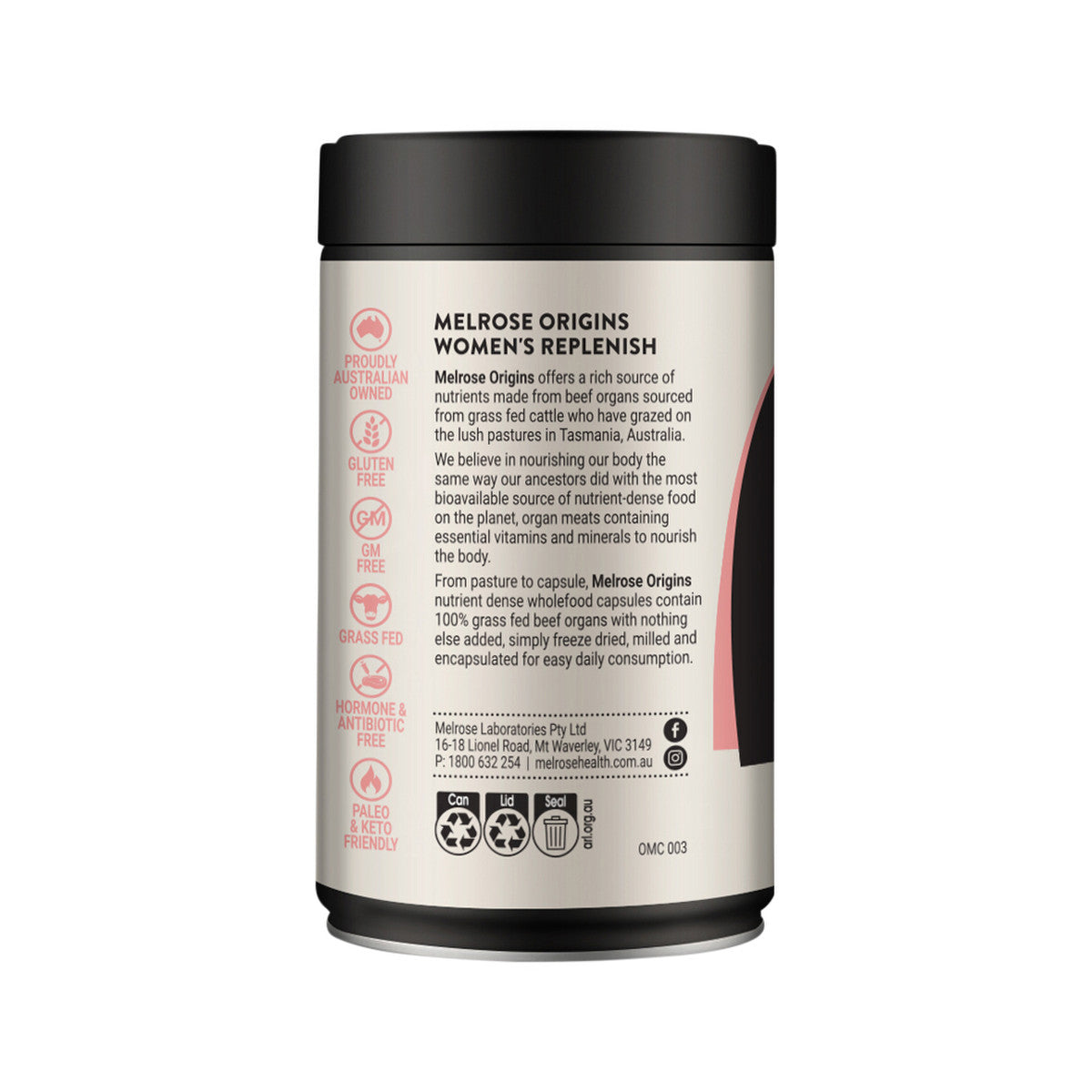 Melrose Origins Women's Replenish (Grass Fed Beef Organs 1000mg: Liver + Cartilage + Heart) 120c - Cutprice Online
