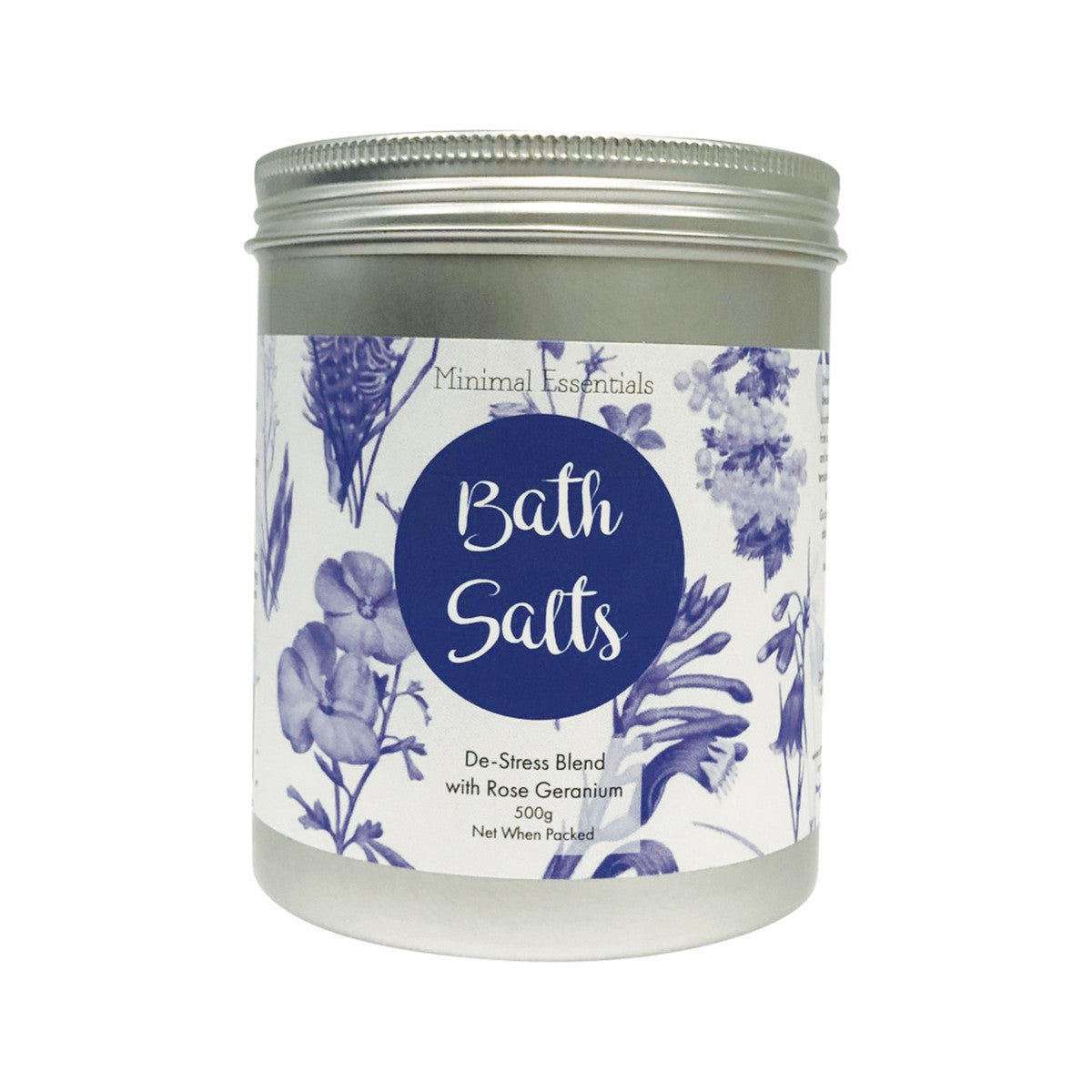 Minimal Essentials Bath Salts De-Stress Blend with Rose Geranium 500g - Cutprice Online