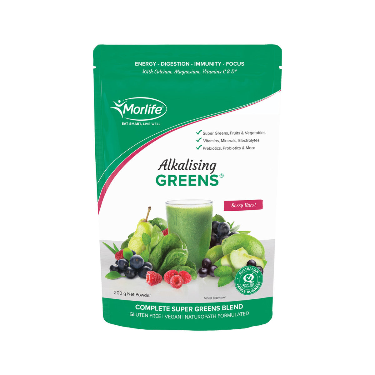 Morlife Alkalising Greens Berry Burst 200g - Cutprice Online
