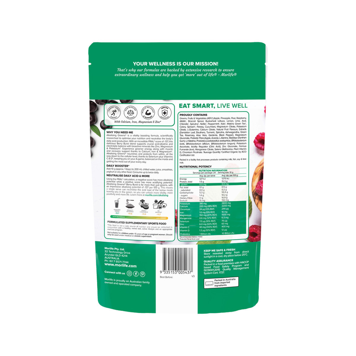 Morlife Alkalising Greens Berry Burst 200g - Cutprice Online