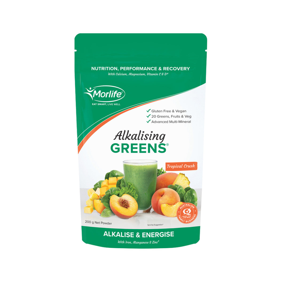Morlife Alkalising Greens Tropical Crush 200g - Cutprice Online