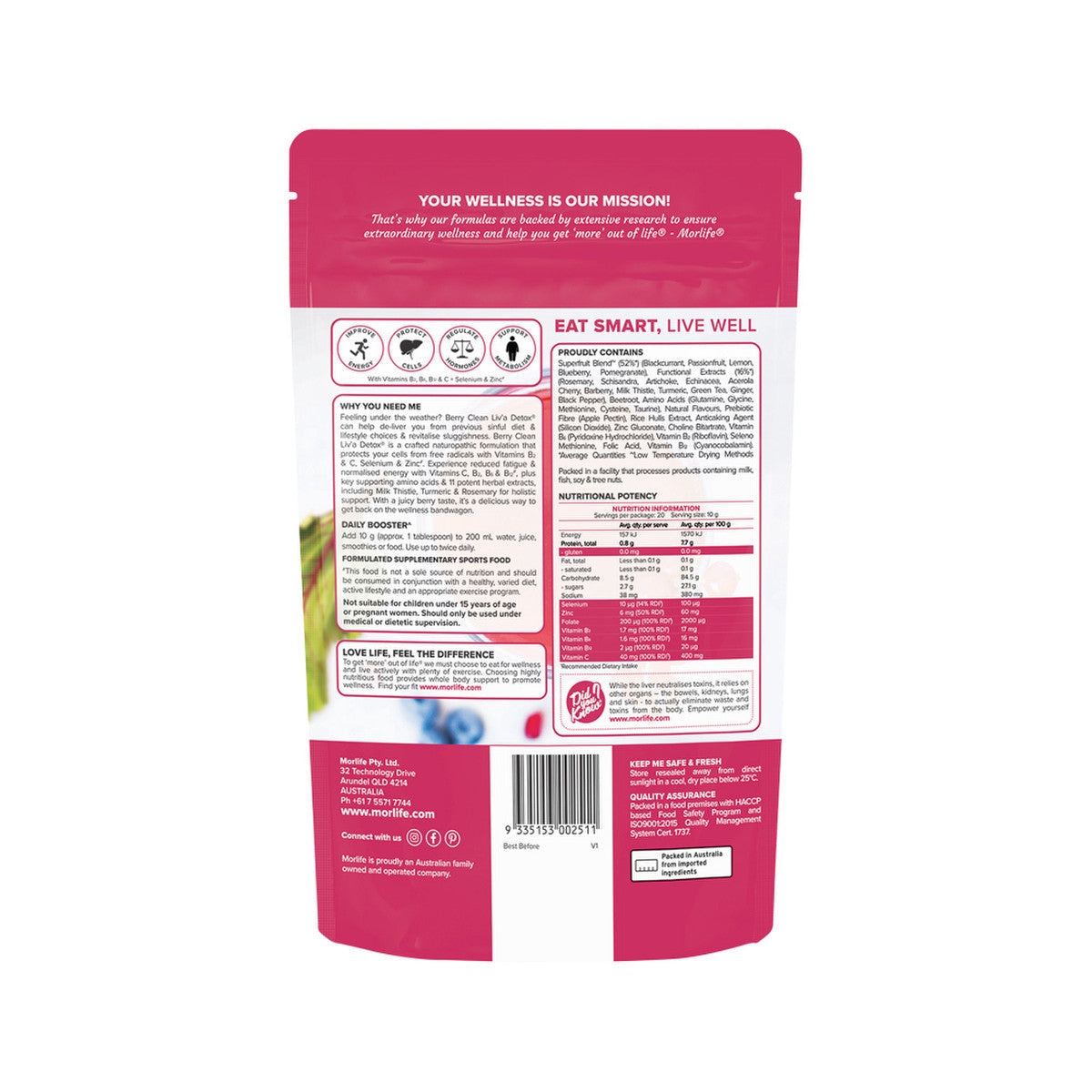 Morlife Berry Clean Liv'a Detox Berry Elixir 200g - Cutprice Online