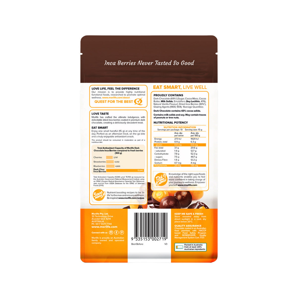 Morlife Dark Chocolate Inca Berries 150g - Cutprice Online