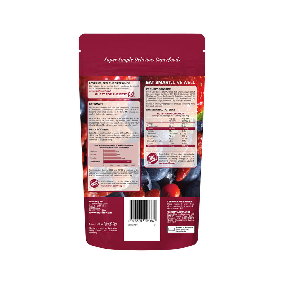 Morlife Dried 5 Berry Mix 150g - Cutprice Online