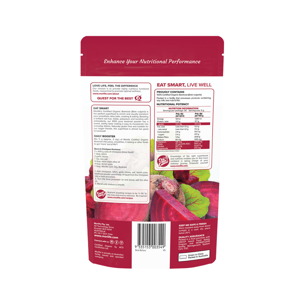 Morlife Organic Beetroot Powder 150g - Cutprice Online