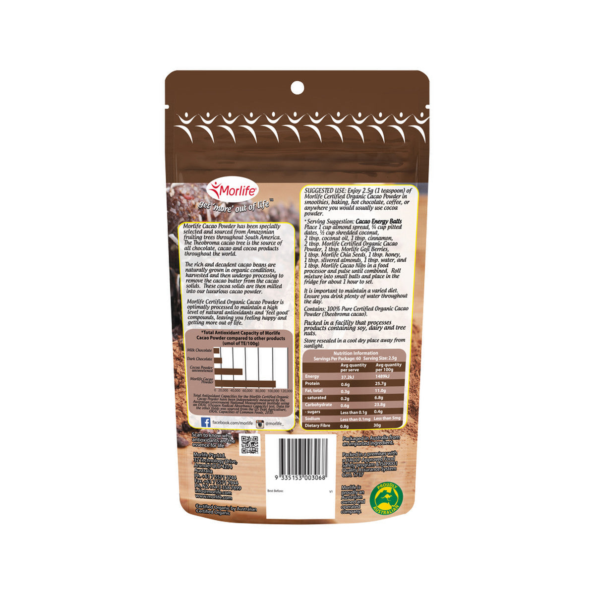 Morlife Organic Cacao Powder 150g - Cutprice Online