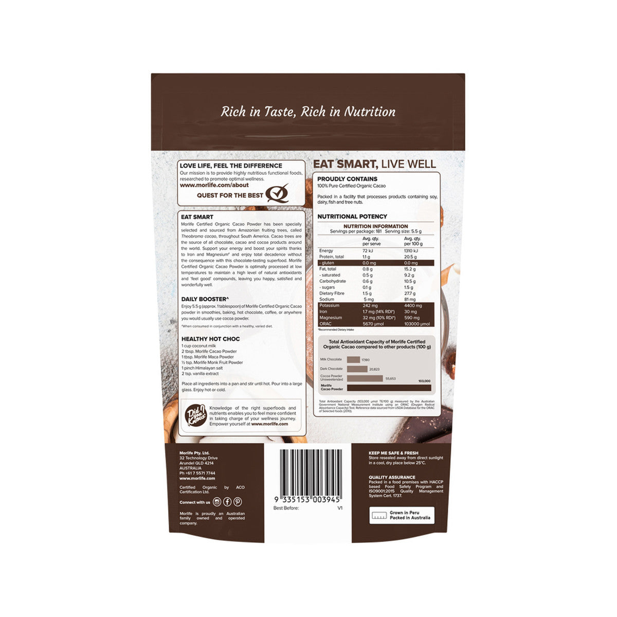 Morlife Organic Cacao Powder 1kg - Cutprice Online
