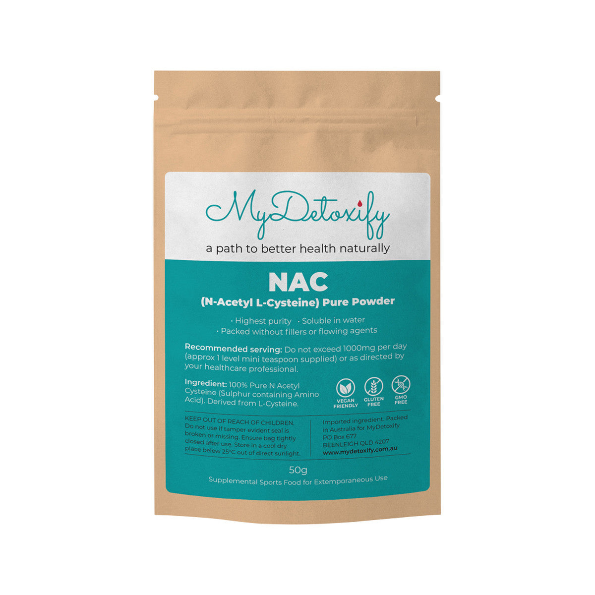 MyDetoxify NAC (N-Acetyl L-Cysteine) Pure Powder 50g - Cutprice Online