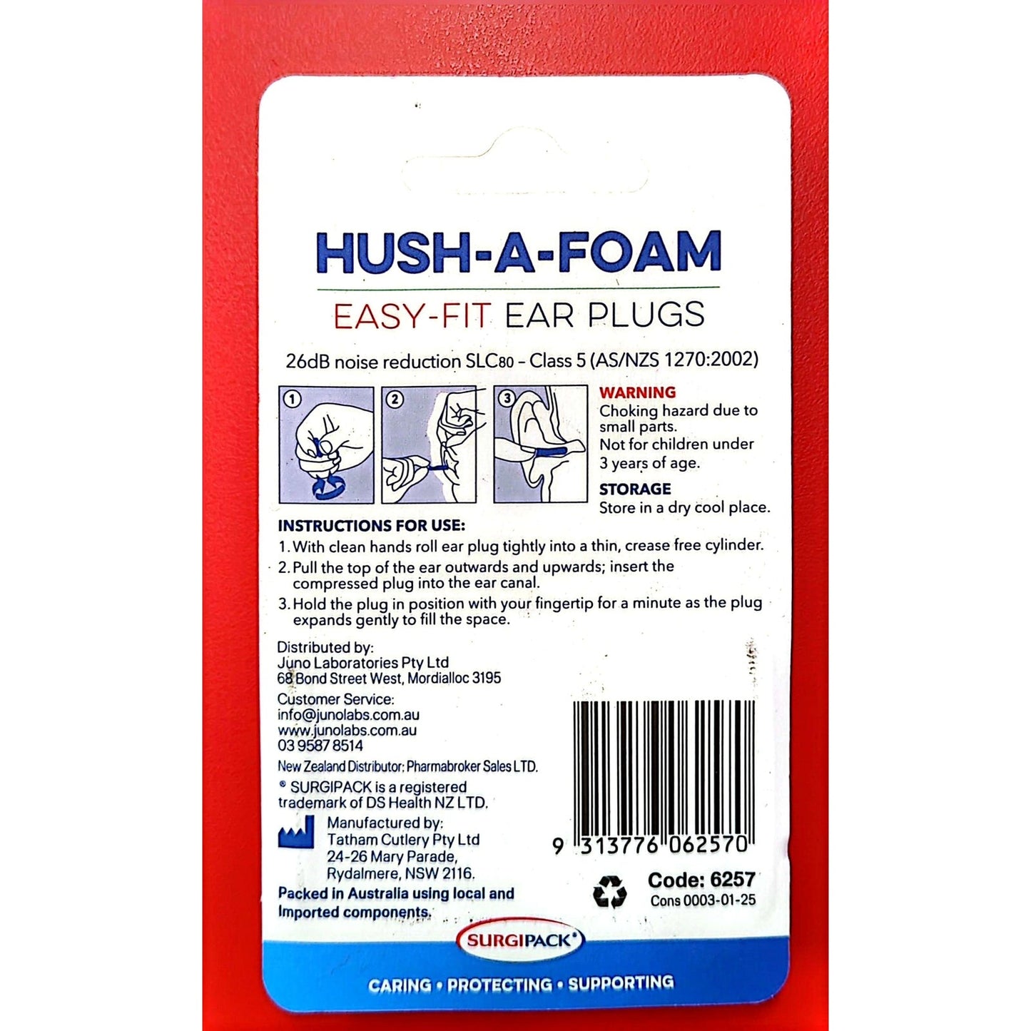 Surgipack Hush-A-Foam Ear Plugs 3Pr 6957