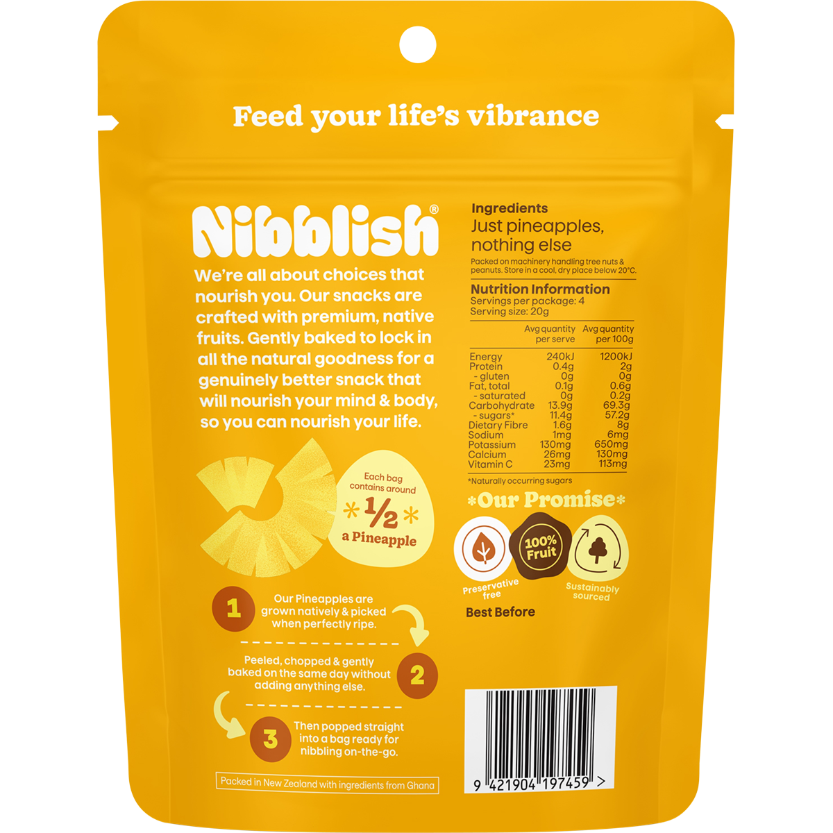 Nibblish Gently Baked Pineapple 80g