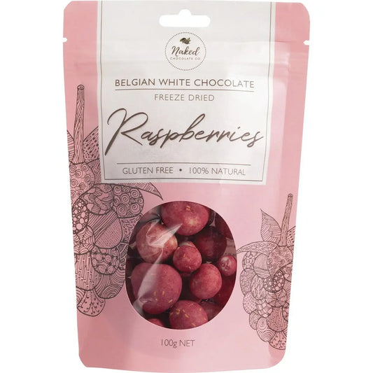 NAKED CHOCOLATE CO Freeze Dried Raspberries White Chocolate 100g NAKED