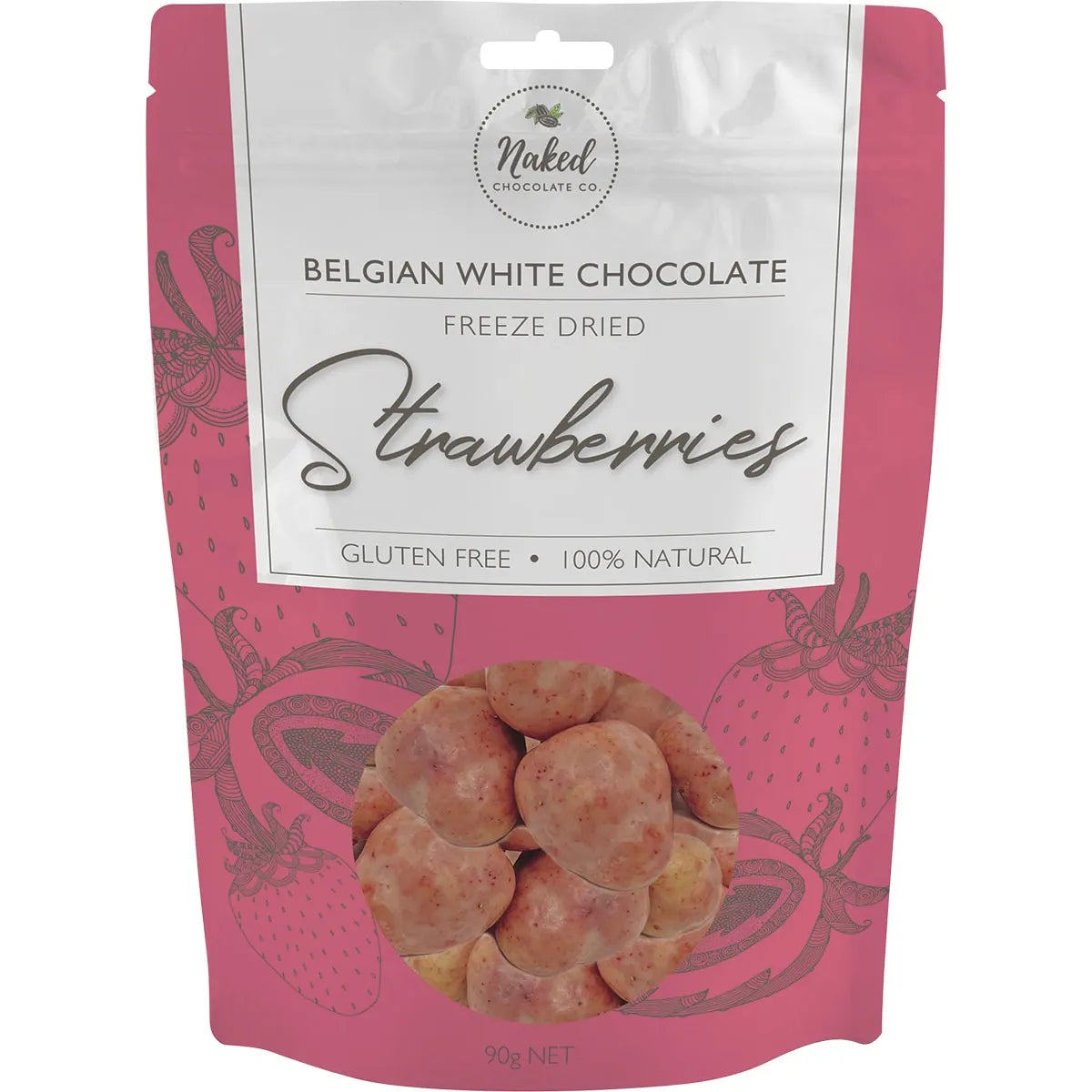 NAKED CHOCOLATE CO Freeze Dried Strawberries White Chocolate 90g NAKED