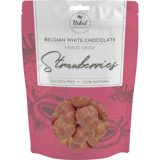 NAKED CHOCOLATE CO Freeze Dried Strawberries White Chocolate 90g NAKED