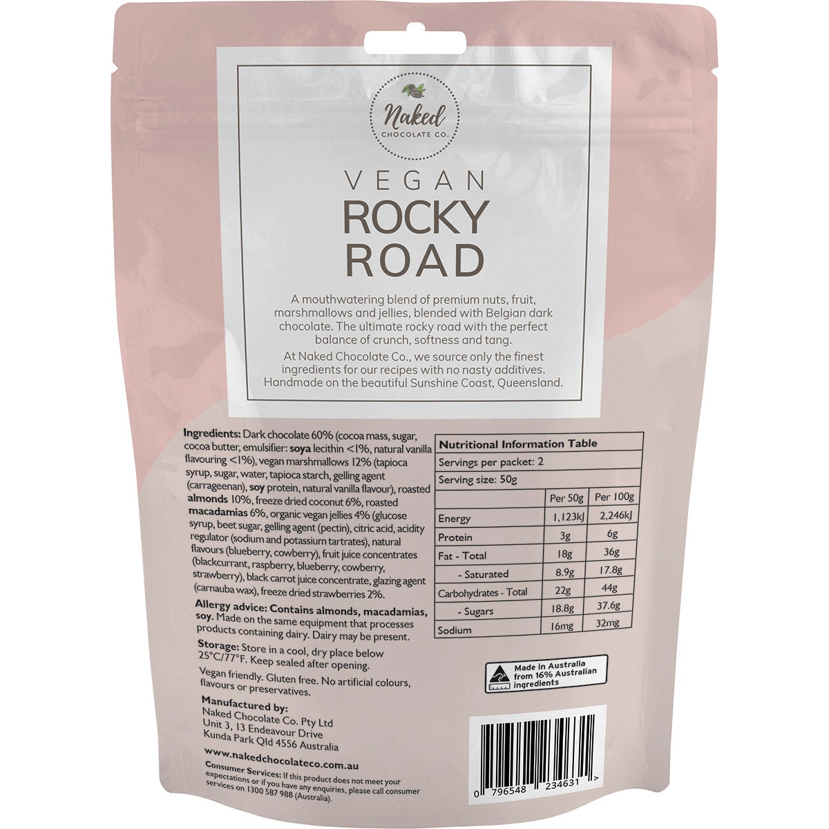 NAKED CHOCOLATE CO Vegan Rocky Road Dark Chocolate 100g - Cutprice Online