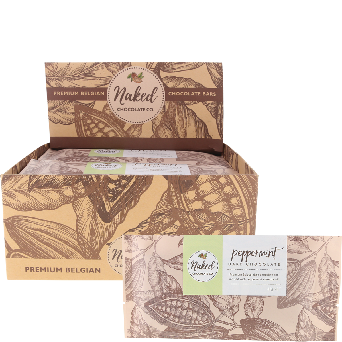 Naked Chocolate Co Dark Chocolate Bar Peppermint 60g x 16 Pack
