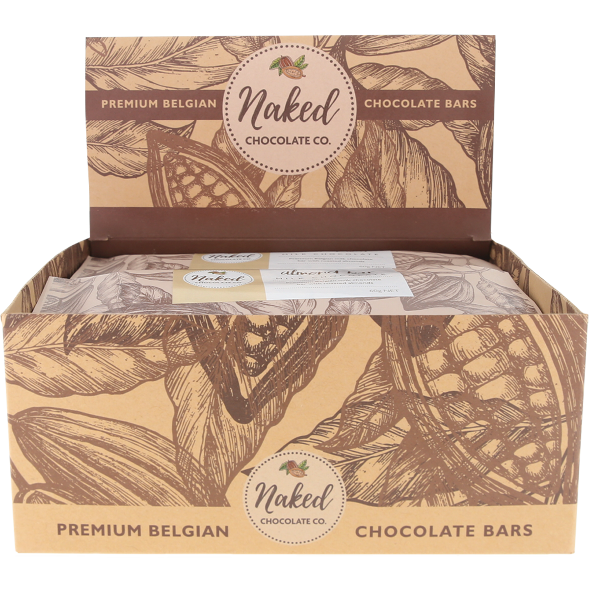 Naked Chocolate Co Milk Chocolate Bar Almond 60g x 12 Pack