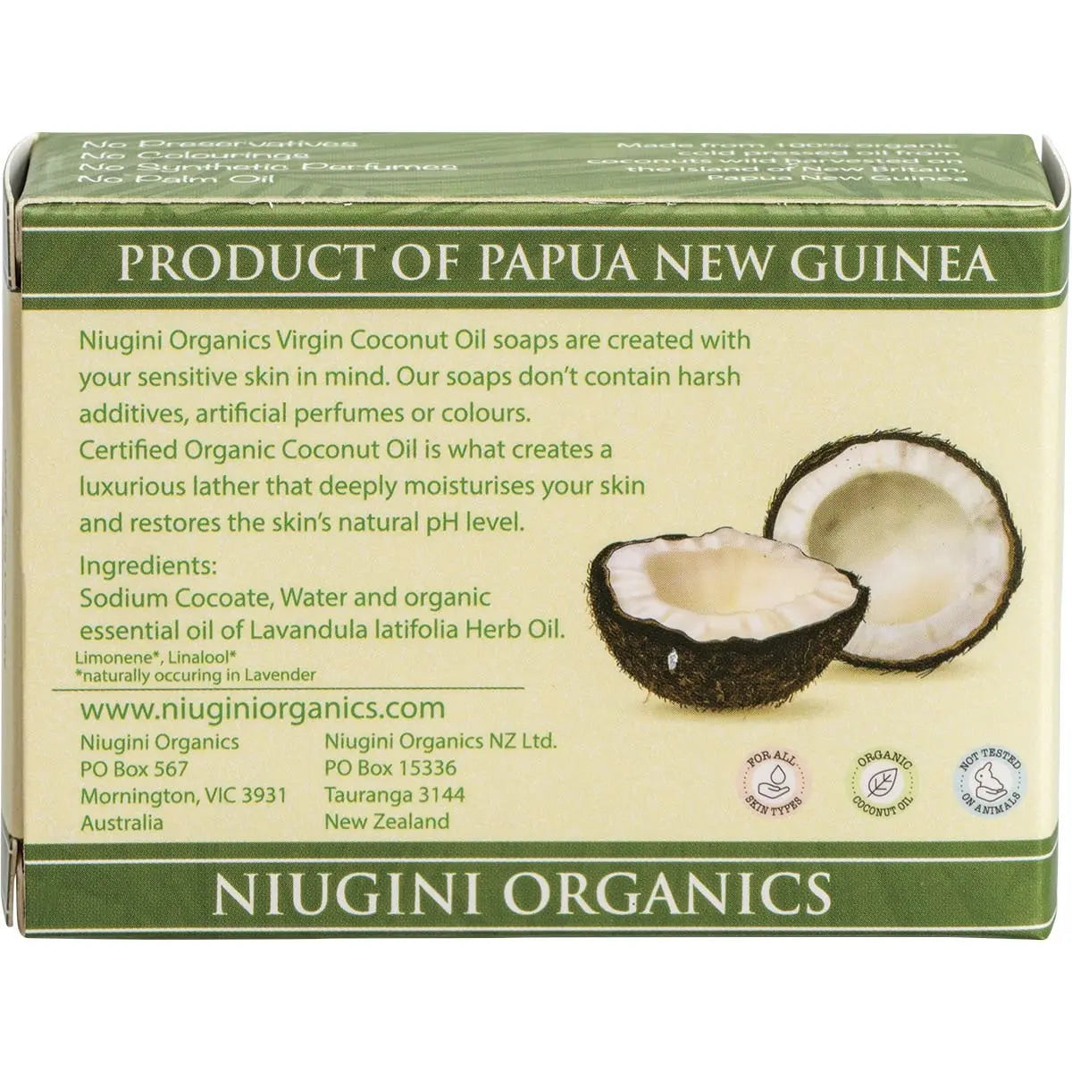 NIUGINI ORGANICS Virgin Coconut Oil Soap Lavender 100g NIUGINI