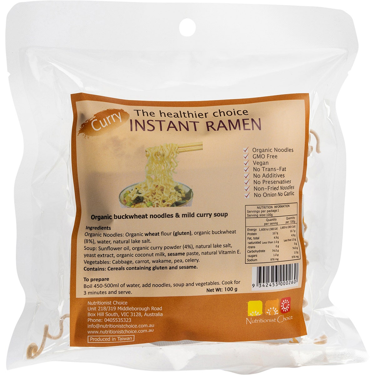 NUTRITIONIST CHOICE Instant Buckwheat Ramen Mild Curry 100g - Cutprice Online