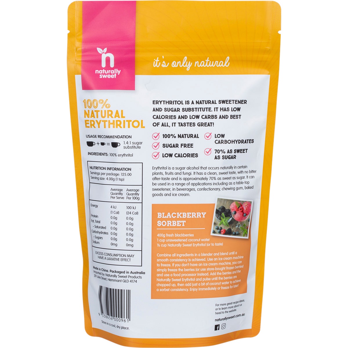 Naturally Sweet Erythritol 225g - Cutprice Online