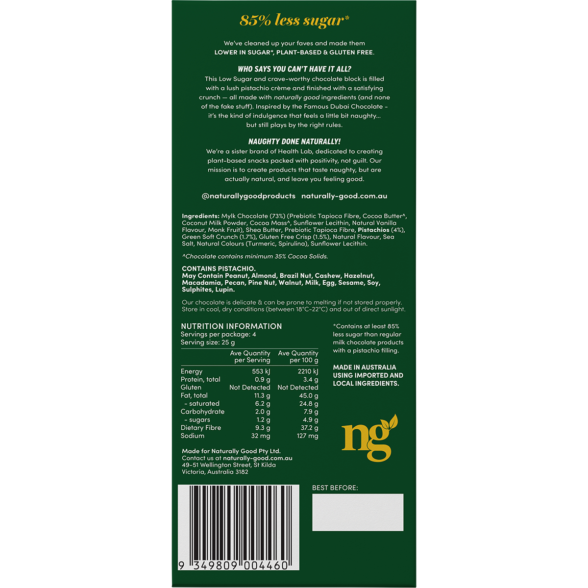 Naturally Good Dubai Inspired Chocolate Block 100g x 14 Pack