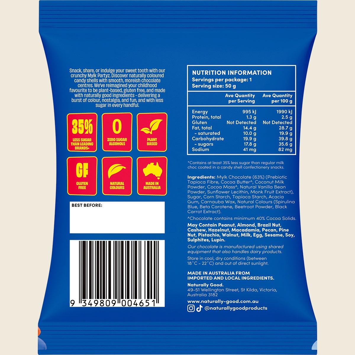 NATURALLY GOOD Original Mylk Partyz 35% less sugar 10x50g