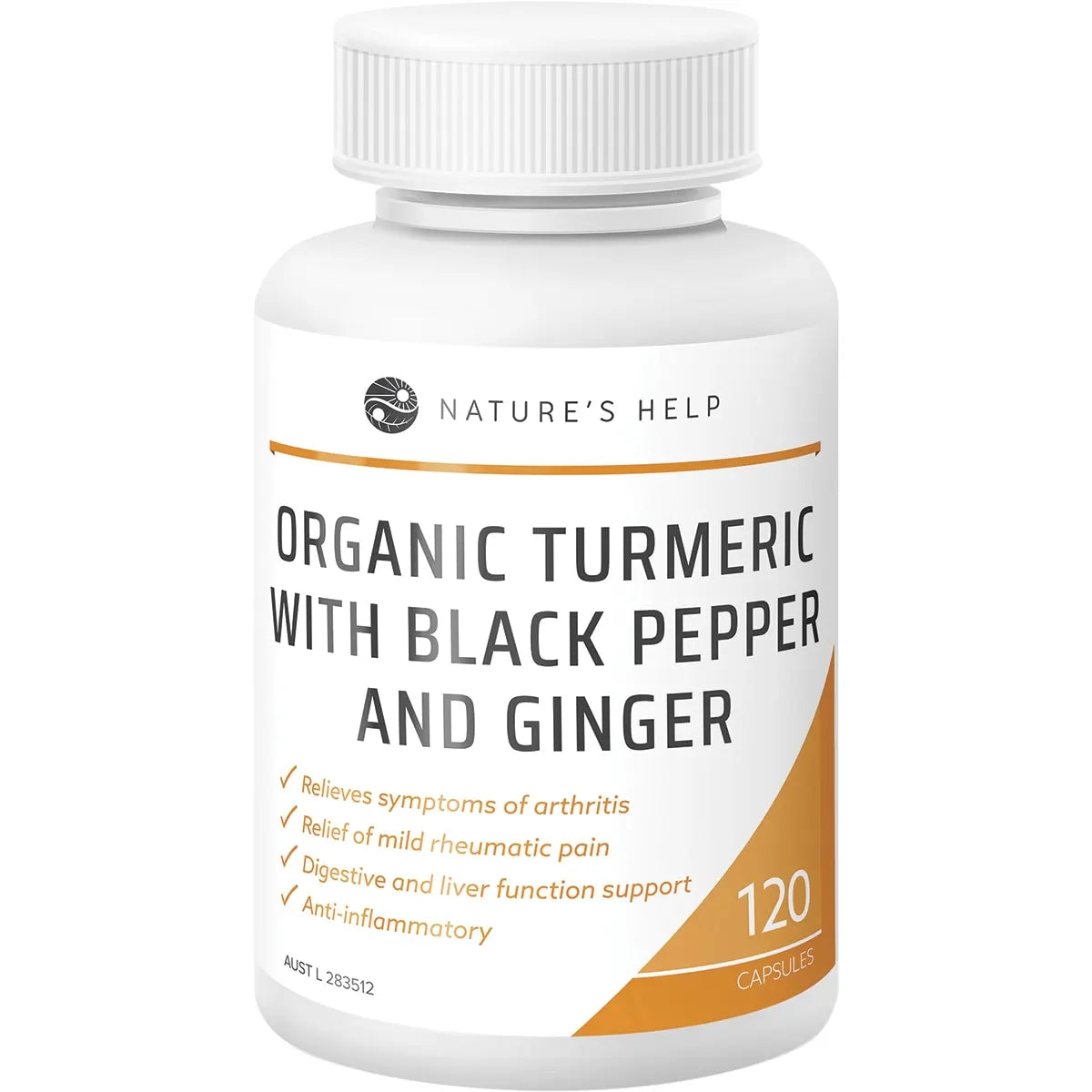 NATURE'S HELP Organic Turmeric Capsules with Black Pepper & Ginger 120 Caps - Cutprice Online