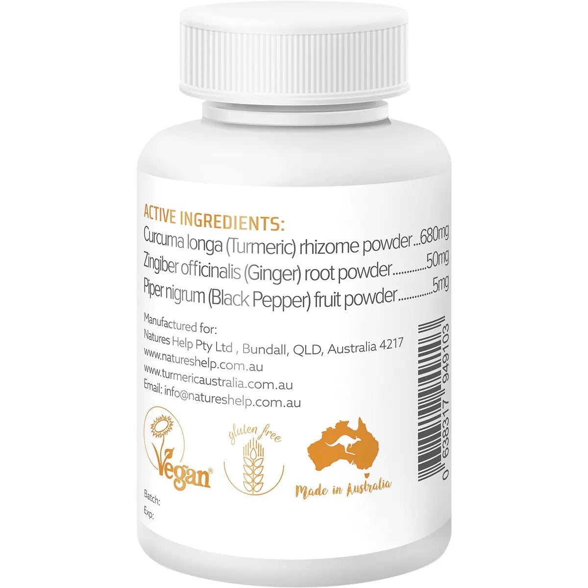 NATURE'S HELP Organic Turmeric Capsules with Black Pepper & Ginger 120 Caps - Cutprice Online
