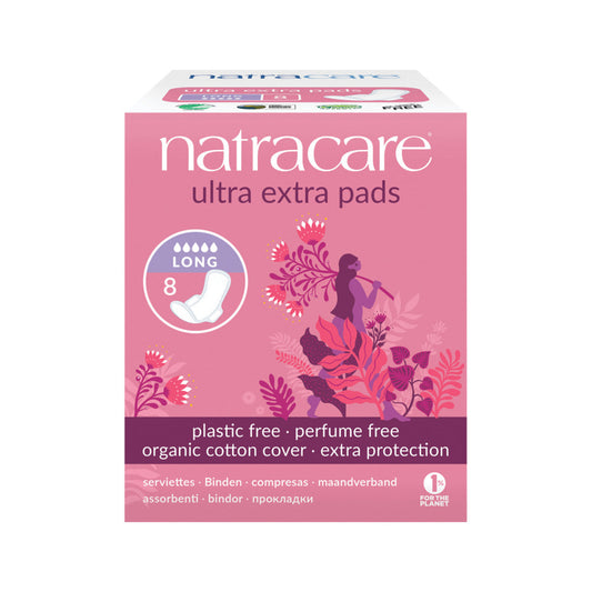 Natracare Ultra Extra Pads Long with Organic Cotton Cover x 8 Pack - Cutprice Online