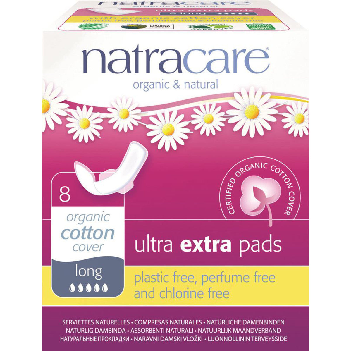 Natracare Ultra Extra Pads Long with Organic Cotton Cover x 8 Pack - Cutprice Online