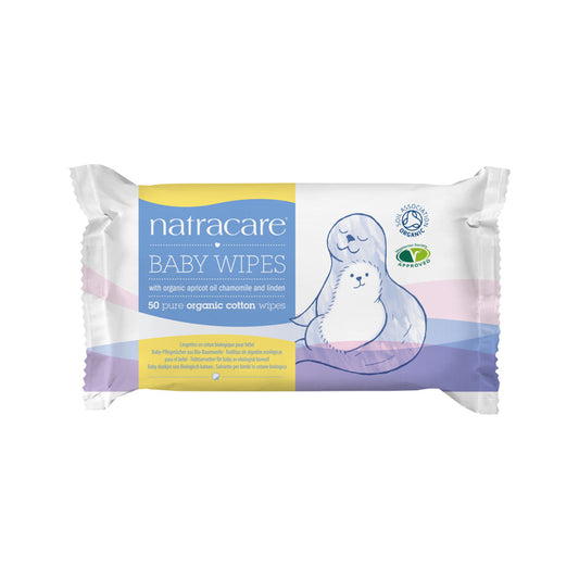 Natracare Organic Cotton Baby Wipes (with Organic Apricot Oil, Chamomile & Linden) x 50 Pack - Cutprice Online