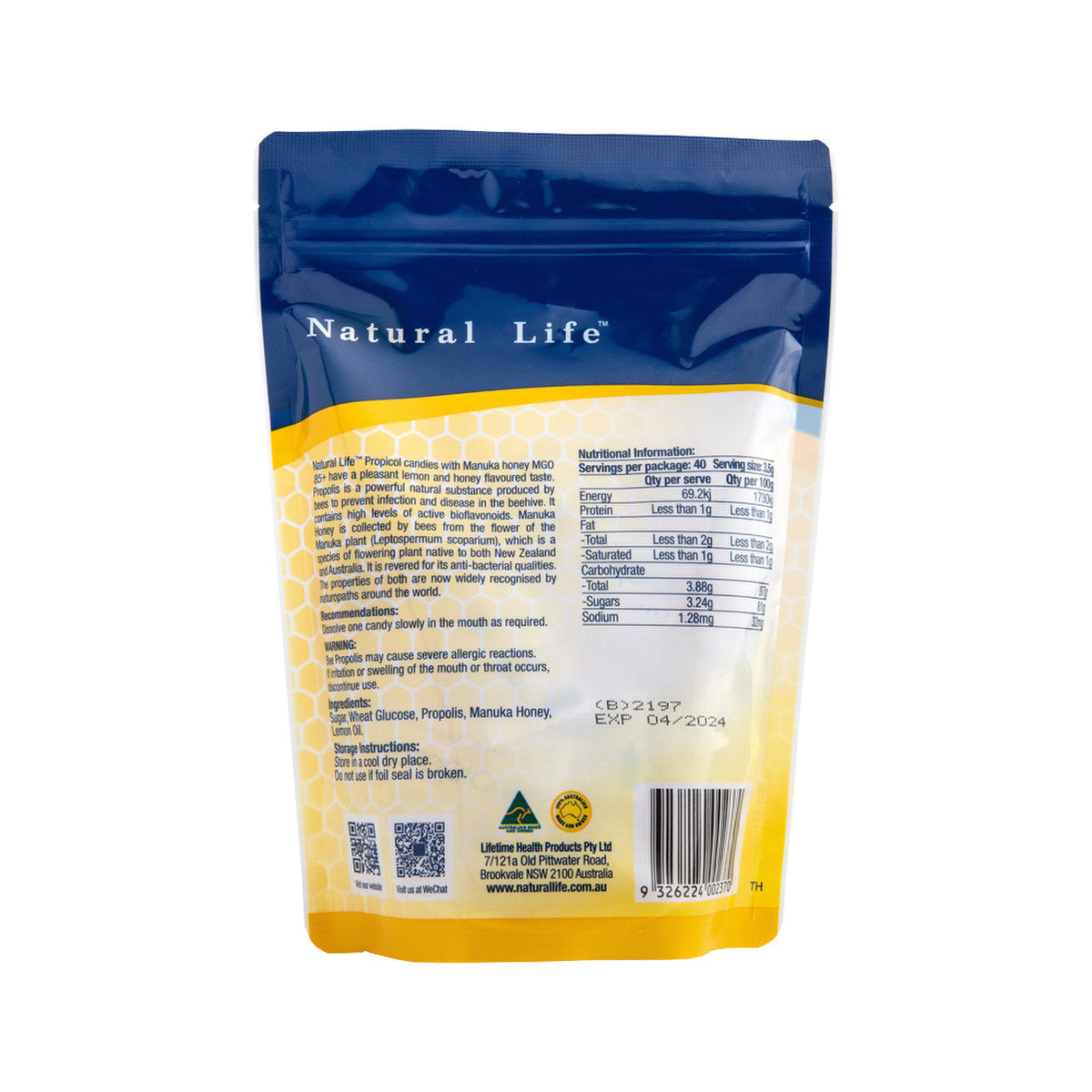 Natural Life Propicol (Propolis & Manuka Honey Candies) with manuka honey MGO 85+ Lemon and Honey x 40 Pack - Cutprice Online